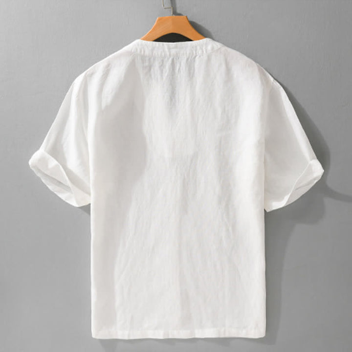 Buddha Stones T-shirts d'été minimalistes unis à col en V pour hommes, manches courtes - image 13