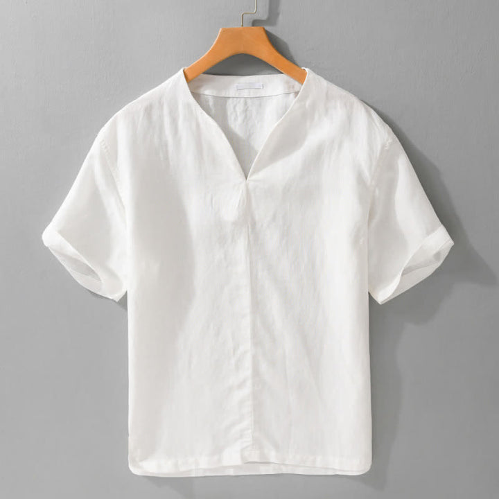 Buddha Stones T-shirts d'été minimalistes unis à col en V pour hommes, manches courtes - Blanc - US/UK/AU42，EU52 (3XL) - image 12
