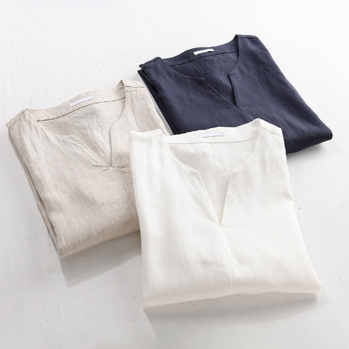 Buddha Stones T-shirts d'été minimalistes unis à col en V pour hommes, manches courtes - image 16
