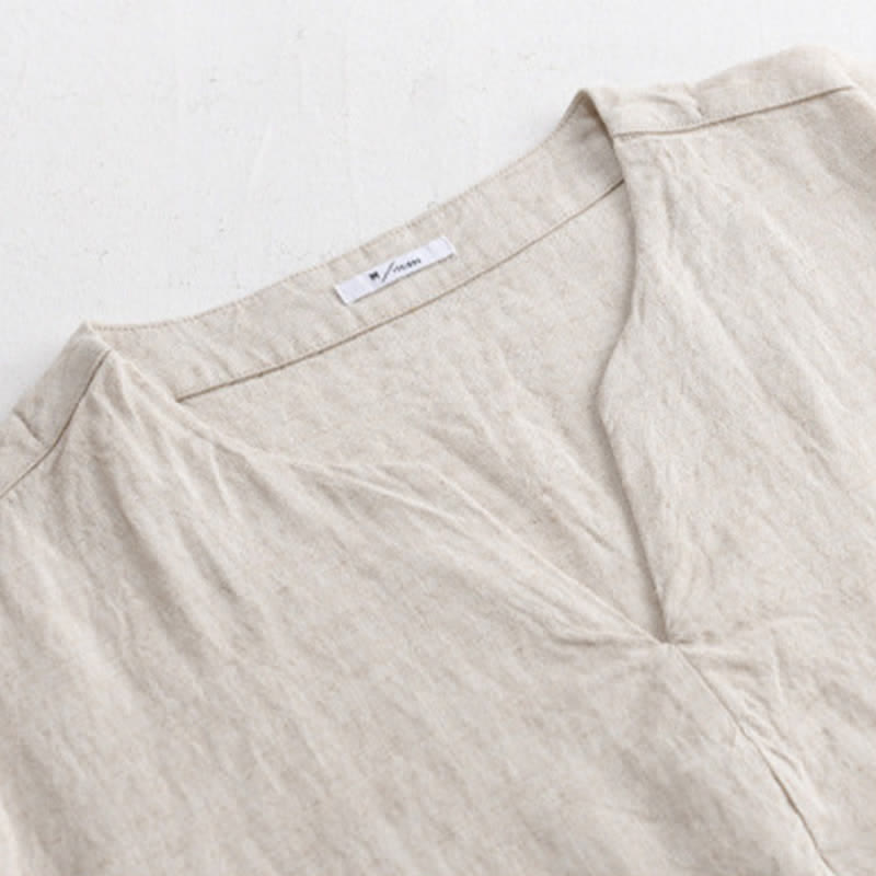 Buddha Stones T-shirts d'été minimalistes unis à col en V pour hommes, manches courtes - image 1