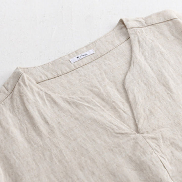 Buddha Stones T-shirts d'été minimalistes unis à col en V pour hommes, manches courtes - image 1