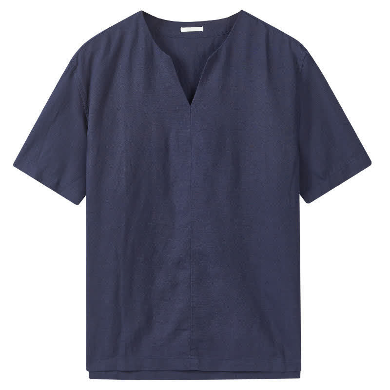 Buddha Stones T-shirts d'été minimalistes unis à col en V pour hommes, manches courtes - image 8