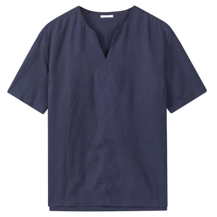 Buddha Stones T-shirts d'été minimalistes unis à col en V pour hommes, manches courtes - image 8
