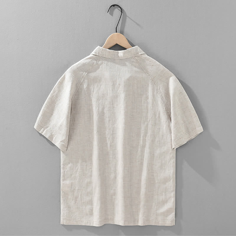 Buddha Stones Chemises d'été minimalistes à manches courtes, col à revers et fente latérale, style décontracté, pour hommes - image 3