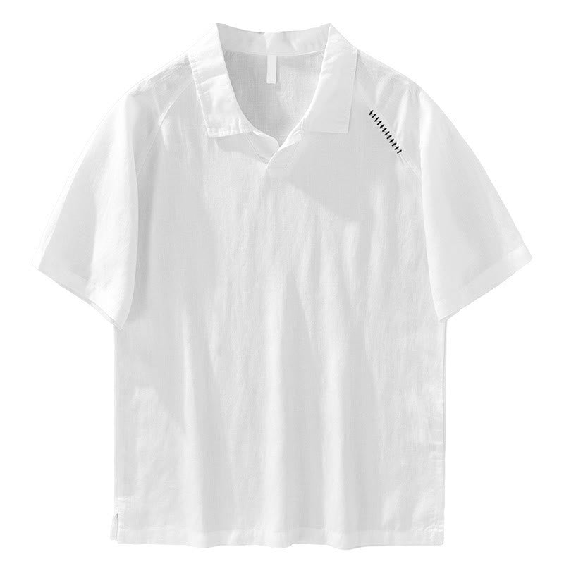 Buddha Stones Chemises d'été minimalistes à manches courtes, col à revers et fente latérale, style décontracté, pour hommes - image 13