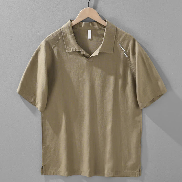 Buddha Stones Chemises d'été minimalistes à manches courtes, col à revers et fente latérale, style décontracté, pour hommes - Tanné - US/UK/AU42，EU52 (3XL) - image 1