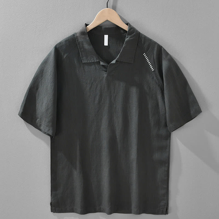 Buddha Stones Chemises d'été minimalistes à manches courtes, col à revers et fente latérale, style décontracté, pour hommes - Gris ardoise foncé - US/UK/AU42，EU52 (3XL) - image 0