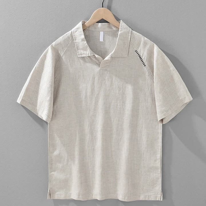 Buddha Stones Chemises d'été minimalistes à manches courtes, col à revers et fente latérale, style décontracté, pour hommes - Lin - US/UK/AU42，EU52 (3XL) - image 2