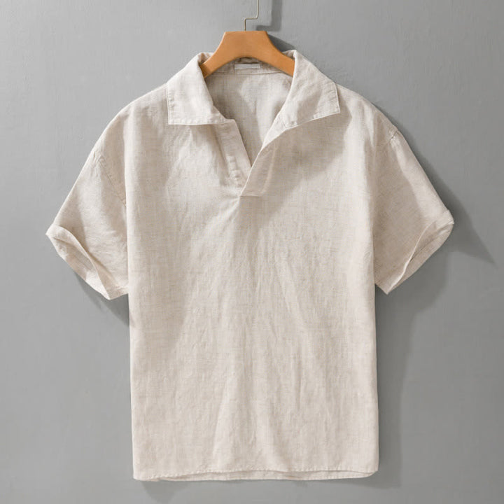 Buddha Stones Chemises à manches courtes pour hommes, style minimaliste décontracté d'été - Lin - US/UK/AU42，EU52 (3XL) - image 0