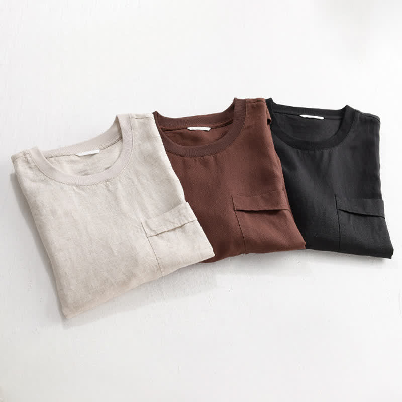 Buddha Stones T-shirts d'été minimalistes et décontractés pour hommes, à manches courtes et poches plaquées. - image 18