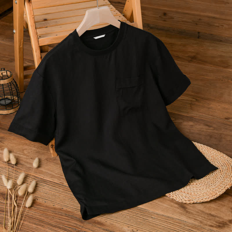 Buddha Stones T-shirts d'été minimalistes et décontractés pour hommes, à manches courtes et poches plaquées. - Noir - US/UK/AU42，EU52 (3XL) - image 8