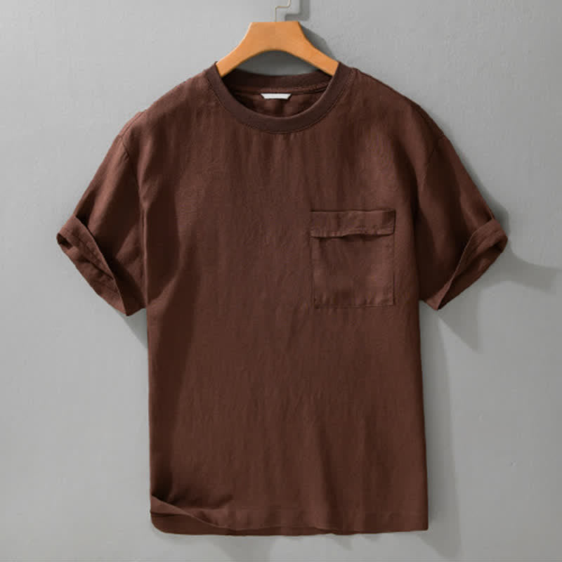 Buddha Stones T-shirts d'été minimalistes et décontractés pour hommes, à manches courtes et poches plaquées. - SaddleBrown - US/UK/AU42，EU52 (3XL) - image 13