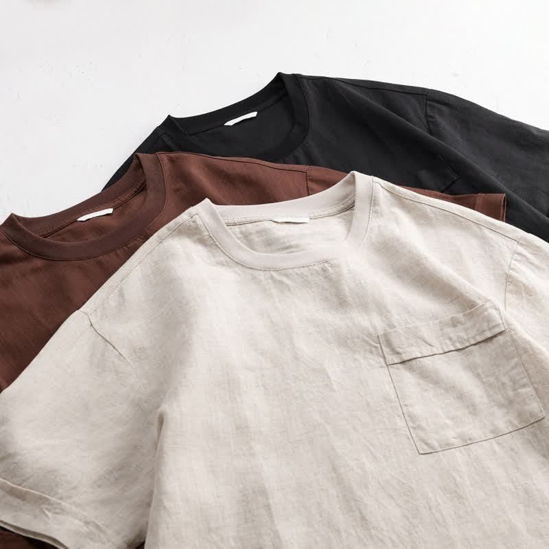 Buddha Stones T-shirts d'été minimalistes et décontractés pour hommes, à manches courtes et poches plaquées. - image 19