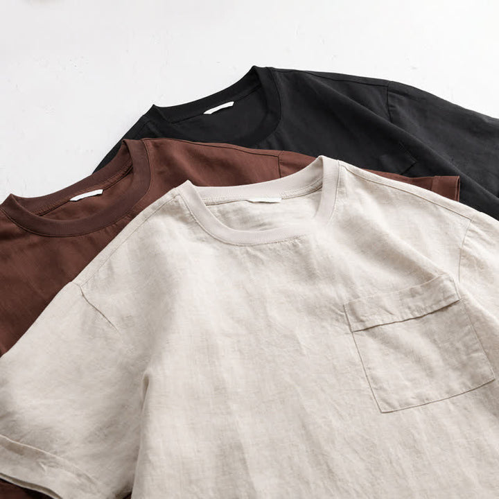 Buddha Stones T-shirts d'été minimalistes et décontractés pour hommes, à manches courtes et poches plaquées. - image 19