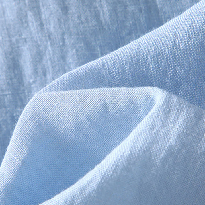 Buddha Stones Chemises d'été décontractées à col mandarin en lin uni pour hommes, manches courtes, style Tang. - image 10