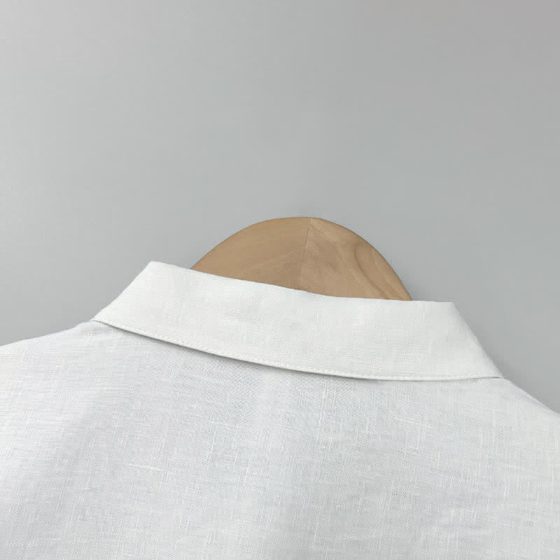 Buddha Stones Chemises d'été décontractées à manches courtes en lin uni avec fente latérale pour hommes - image 2