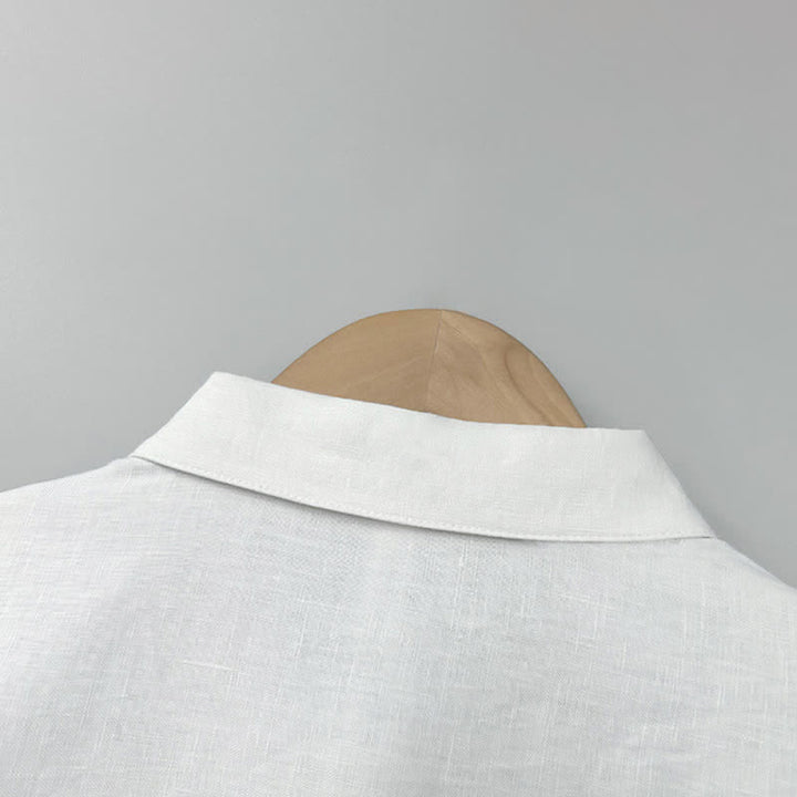 Buddha Stones Chemises d'été décontractées à manches courtes en lin uni avec fente latérale pour hommes - image 2