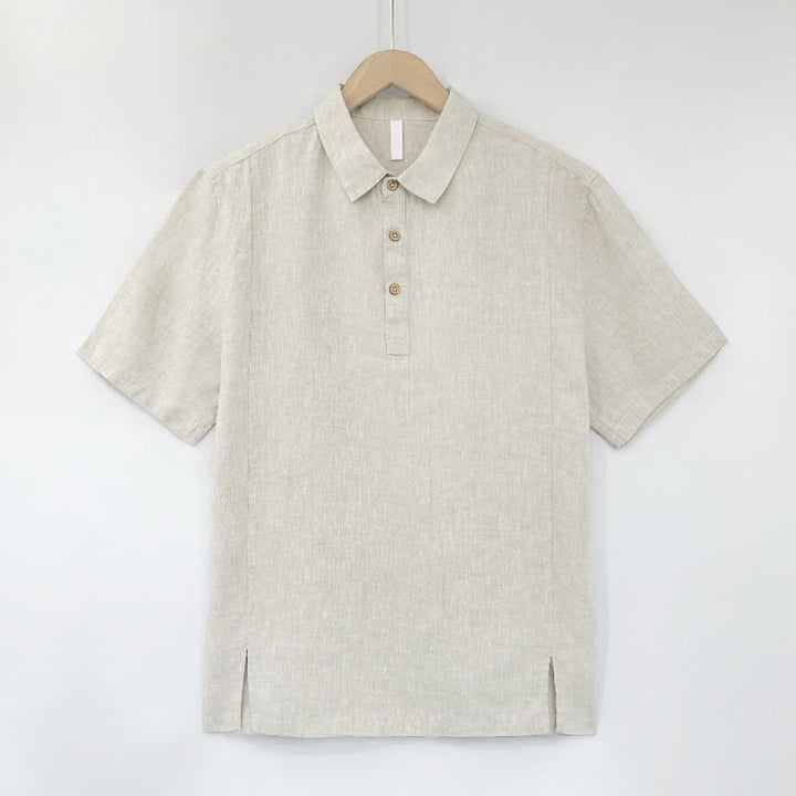 Buddha Stones Chemises d'été décontractées à manches courtes en lin uni avec fente latérale pour hommes - Beige - US/UK/AU44，EU54 (4XL) - image 11