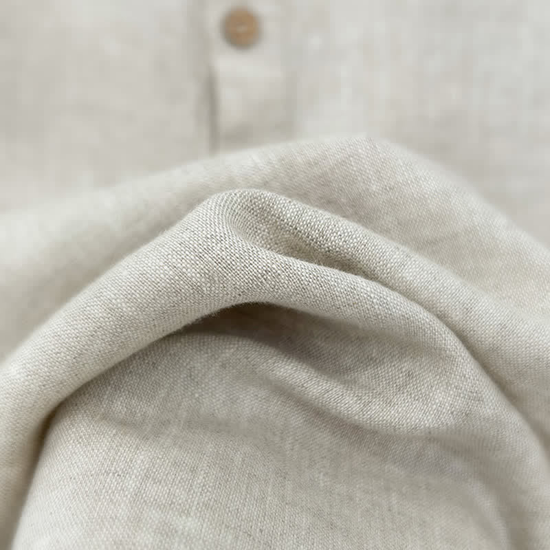 Buddha Stones Chemises d'été décontractées à manches courtes en lin uni avec fente latérale pour hommes - image 12