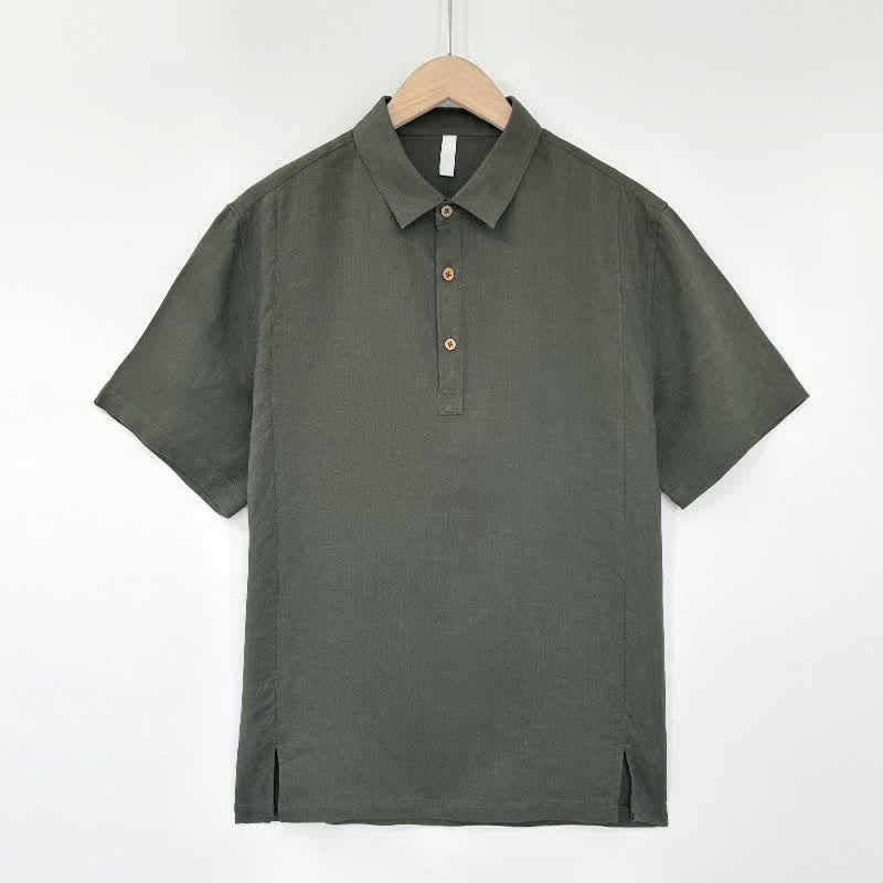 Buddha Stones Chemises d'été décontractées à manches courtes en lin uni avec fente latérale pour hommes - Gris - US/UK/AU44，EU54 (4XL) - image 10