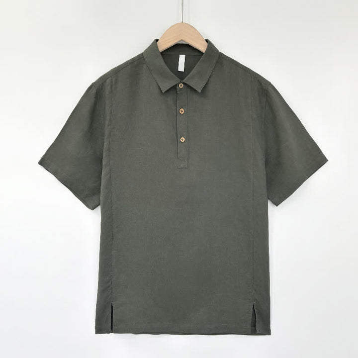 Buddha Stones Chemises d'été décontractées à manches courtes en lin uni avec fente latérale pour hommes - Gris - US/UK/AU44，EU54 (4XL) - image 10