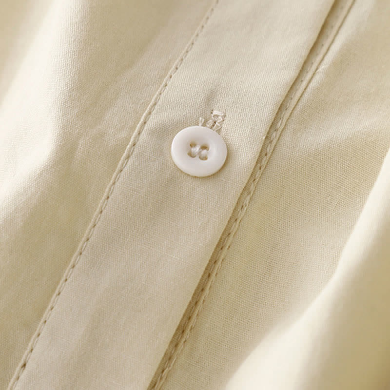 Buddha Stones Chemises à manches courtes pour femmes, style vintage décontracté d'été, boutonnées, à plis piqués unis - image 10