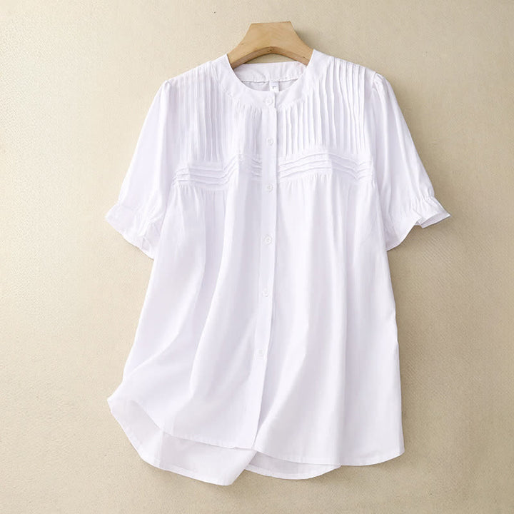 Buddha Stones Chemises à manches courtes pour femmes, style vintage décontracté d'été, boutonnées, à plis piqués unis - Blanc - US8-10, UK/AU12-14, EU40-42 (2XL) - image 15