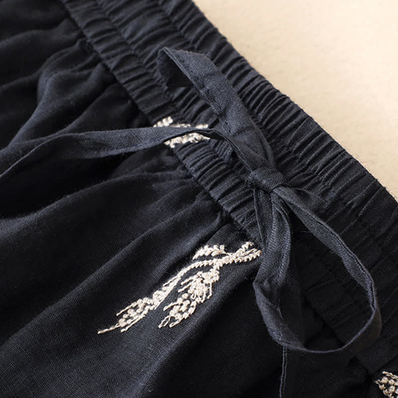 Buddha Stones Pantalon court à cordon de serrage fleuri style bohème décontracté pour femme - image 5