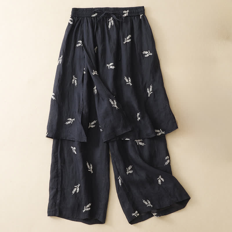 Buddha Stones Pantalon court à cordon de serrage fleuri style bohème décontracté pour femme - Noir - US8-10, UK/AU12-14, EU40-42 (2XL) - image 0