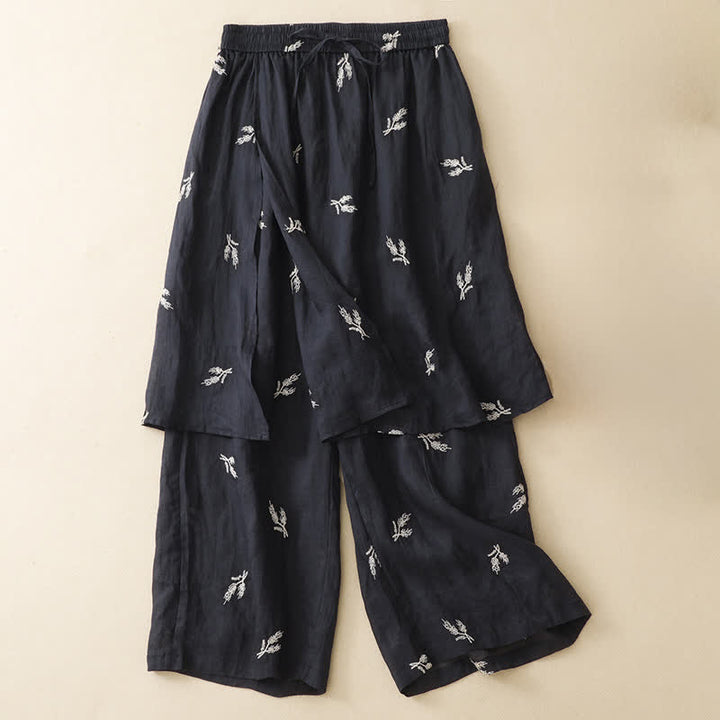 Buddha Stones Pantalon court à cordon de serrage fleuri style bohème décontracté pour femme - Noir - US8-10, UK/AU12-14, EU40-42 (2XL) - image 0