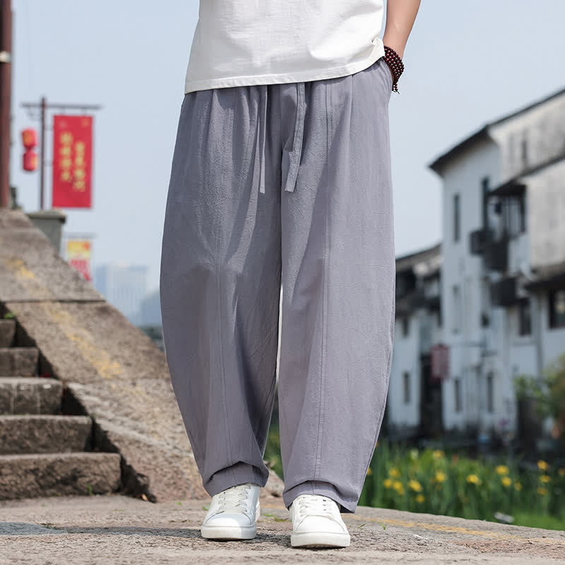 Buddha Stones Pantalon harem minimaliste d'été décontracté en coton uni avec cordon de serrage et poches - Gris foncé - US/UK/AU46, EU56 (5XL) - image 0