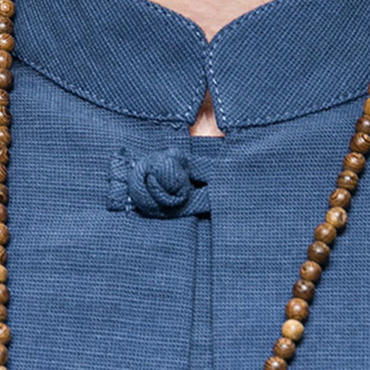 Buddha Stones Chemises d'été à manches courtes pour hommes, col mandarin, unies - image 8