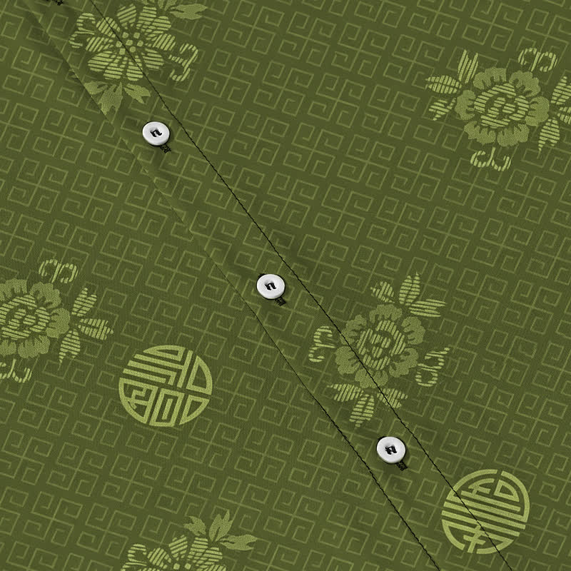 Buddha Stones Chemise à manches courtes respirante pour homme avec boutons à motif médaillon floral géométrique - image 8