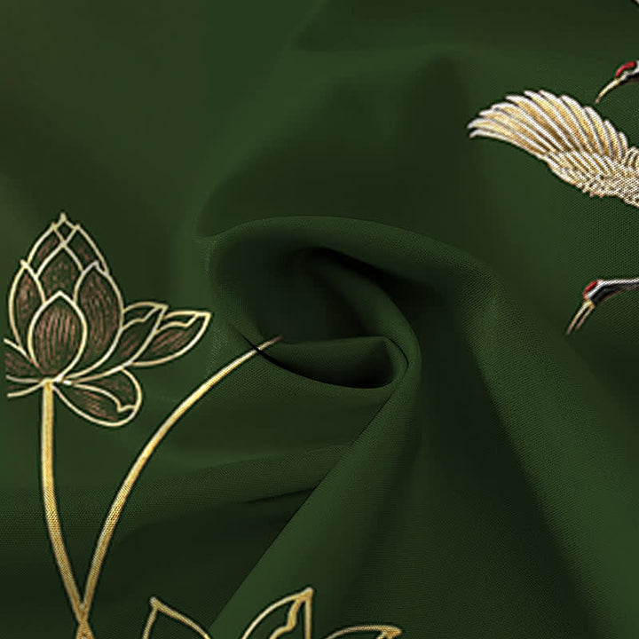 Buddha Stones Chemise à manches courtes respirante pour homme, à boutons et motif de grues et de lotus - image 14