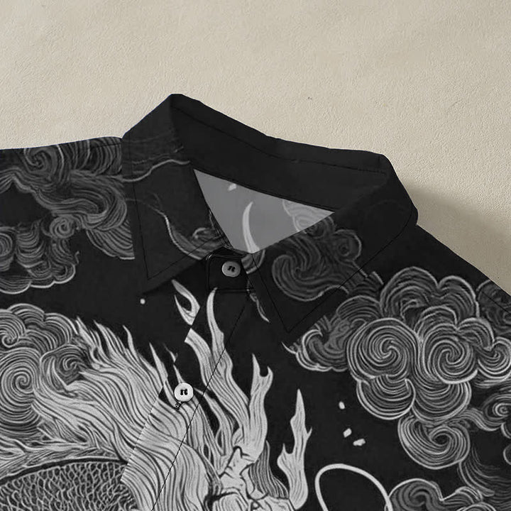 Buddha Stones Chemise à manches courtes pour homme, infroissable, avec boutons à motif de nuage de dragon doré - image 7