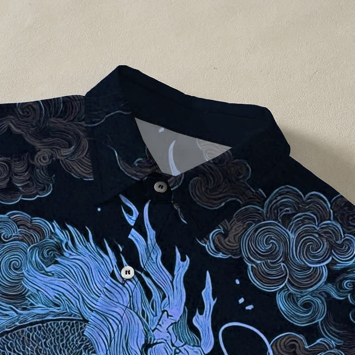 Buddha Stones Chemise à manches courtes pour homme, infroissable, avec boutons à motif de nuage de dragon doré - image 12