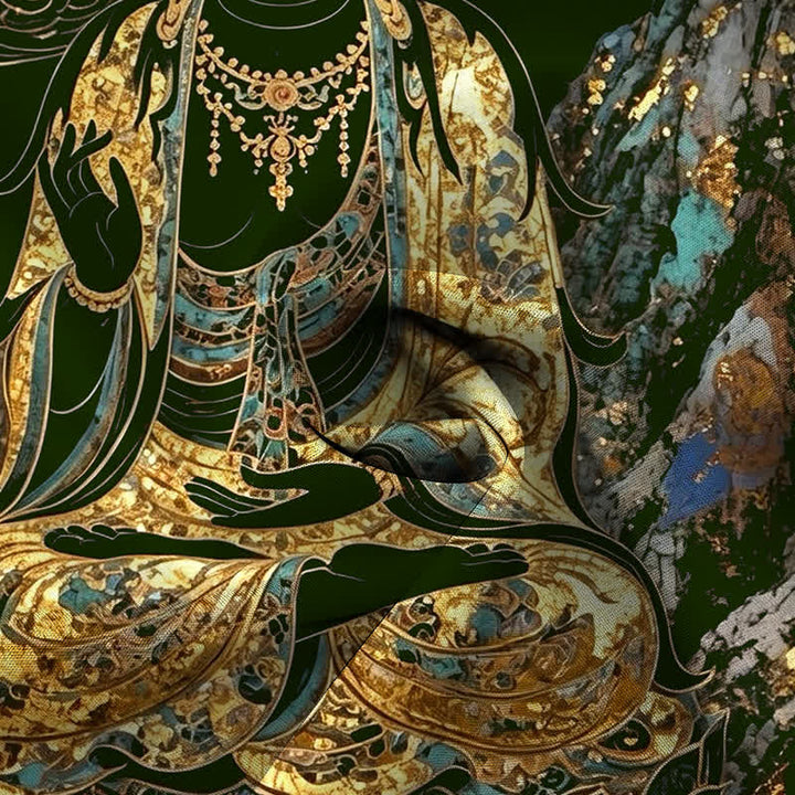 Buddha Stones Chemise à manches courtes pour homme, boutons à motif de nuage de Bouddha doré, infroissable - image 9