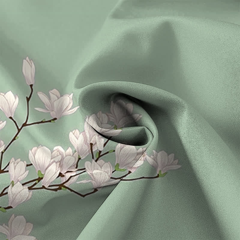 Buddha Stones Chemise à manches courtes pour homme, à boutons et motif floral magnolia blanc, infroissable - image 5
