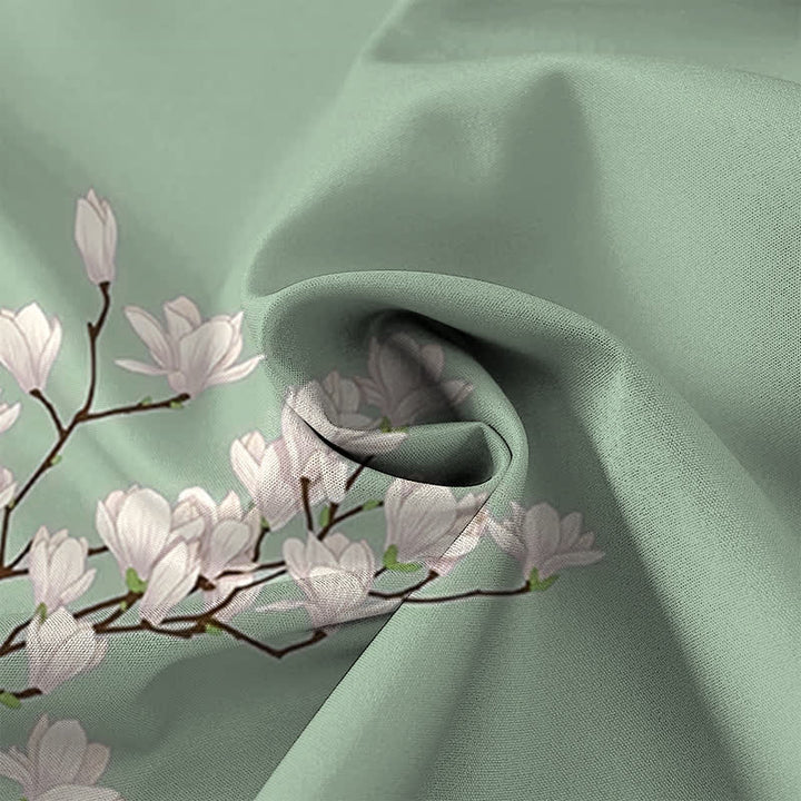 Buddha Stones Chemise à manches courtes pour homme, à boutons et motif floral magnolia blanc, infroissable - image 5