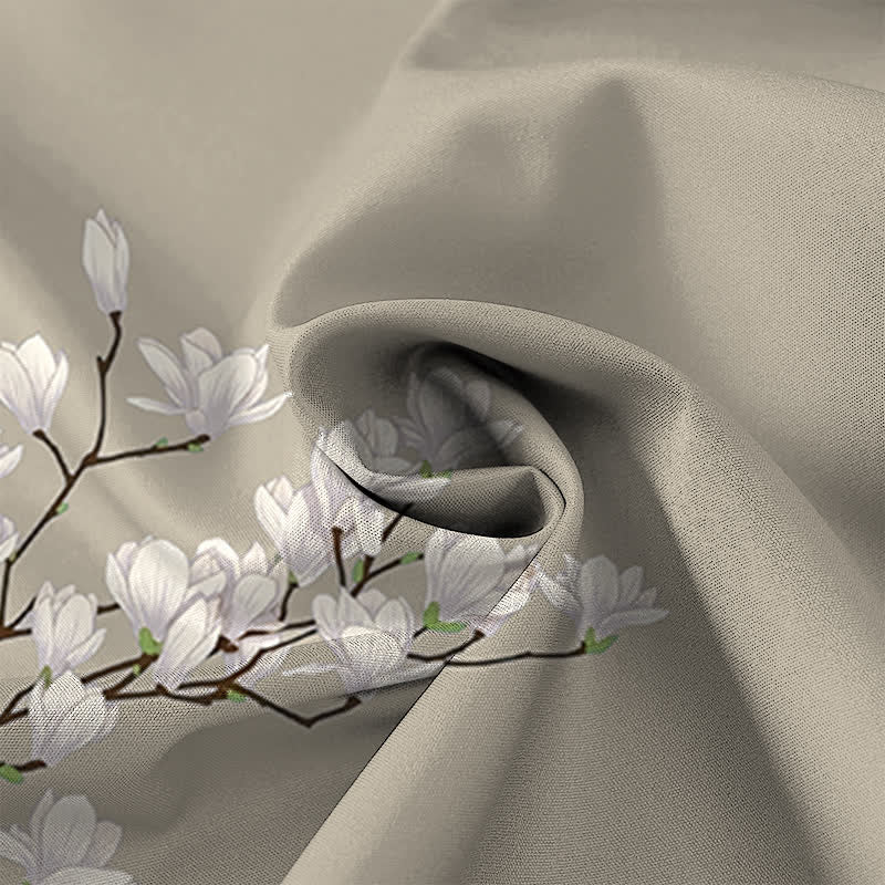 Buddha Stones Chemise à manches courtes pour homme, à boutons et motif floral magnolia blanc, infroissable - image 8