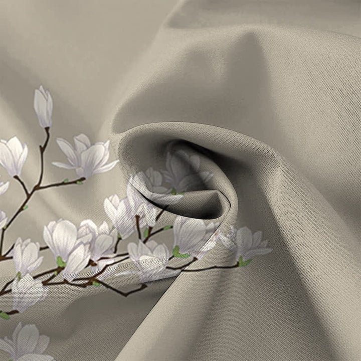 Buddha Stones Chemise à manches courtes pour homme, à boutons et motif floral magnolia blanc, infroissable - image 8
