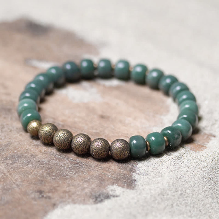 Bracelet tibétain en cuivre avec graines de Bodhi cyan