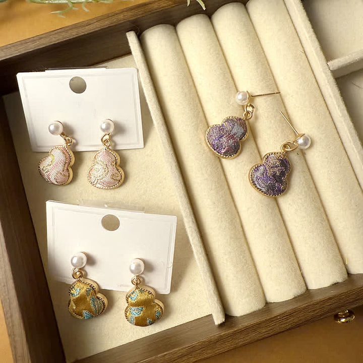 Buddha Stones Boucles d'oreilles pendantes artisanales Song Brocade Pearl Gourde Healing Stud Stud Earrings - image 12