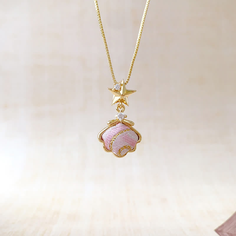 Buddha Stones Collier porte-bonheur Song Brocade en cuivre et coquillage en forme de cœur et de feuille de ginkgo - image 4