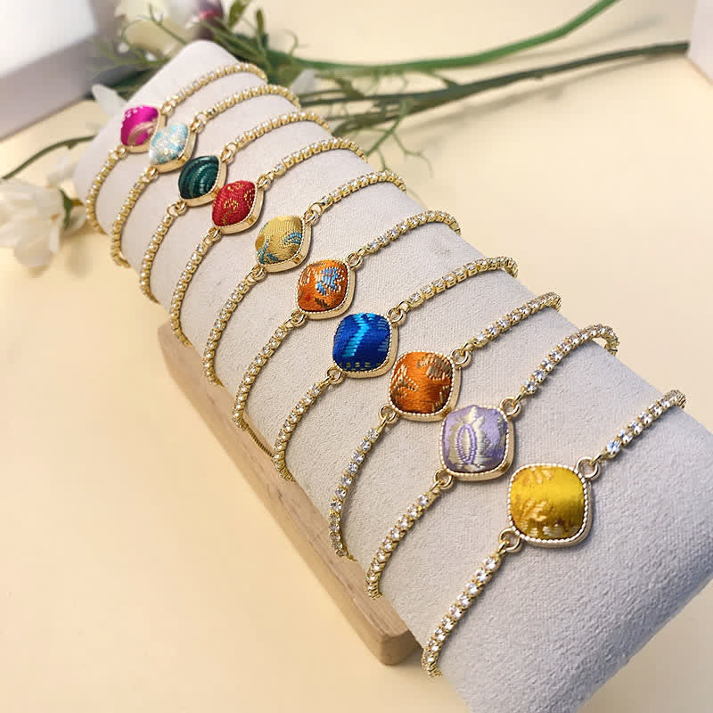Buddha Stones Bracelet carré ajustable en brocart Copper Luck Song - image 15