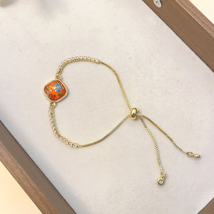 Buddha Stones Bracelet carré ajustable en brocart Copper Luck Song - Orange (même teinte – motif variable) - image 6