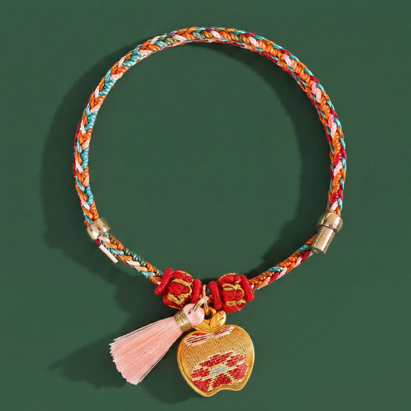 Buddha Stones Bracelet de protection tissé à la main en forme de calebasse avec porte-monnaie en forme de pomme et de cadenas chinois, orné d'un sac à monnaie en forme de pomme et de cinq couleurs. - image 11