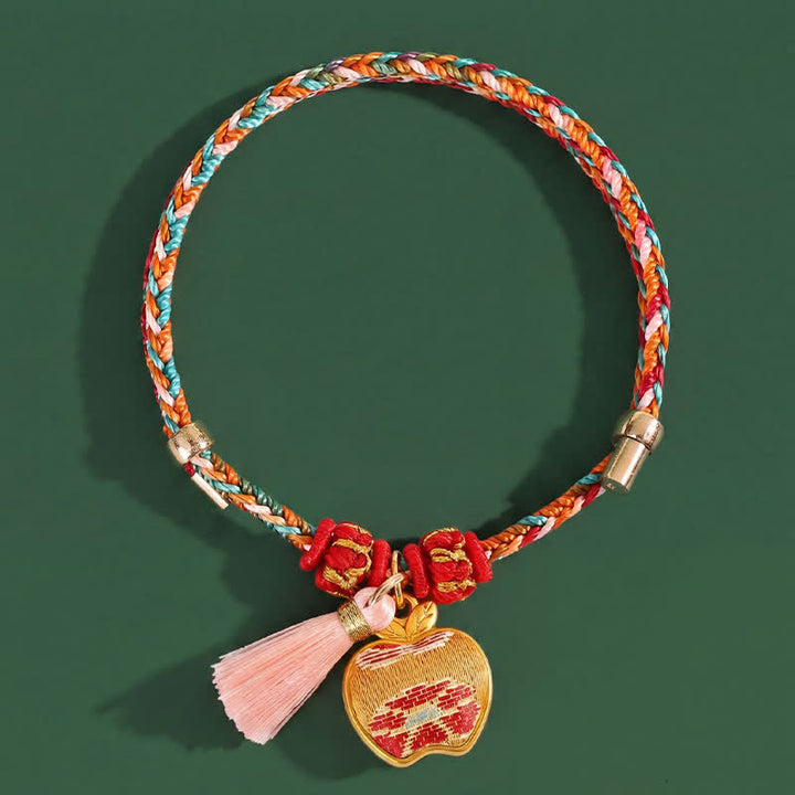 Buddha Stones Bracelet de protection tissé à la main en forme de calebasse avec porte-monnaie en forme de pomme et de cadenas chinois, orné d'un sac à monnaie en forme de pomme et de cinq couleurs. - image 11
