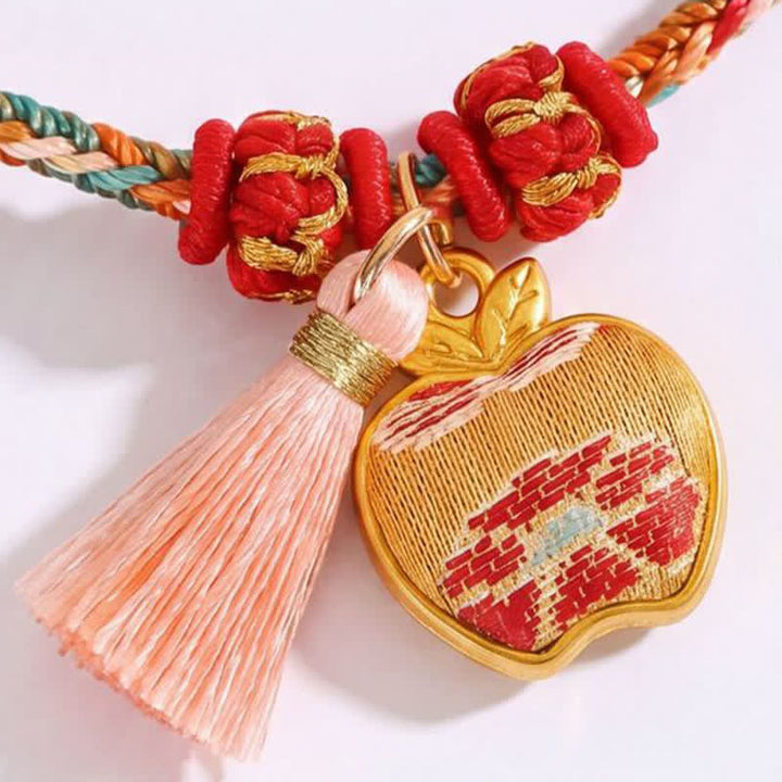 Buddha Stones Bracelet de protection tissé à la main en forme de calebasse avec porte-monnaie en forme de pomme et de cadenas chinois, orné d'un sac à monnaie en forme de pomme et de cinq couleurs. - image 6