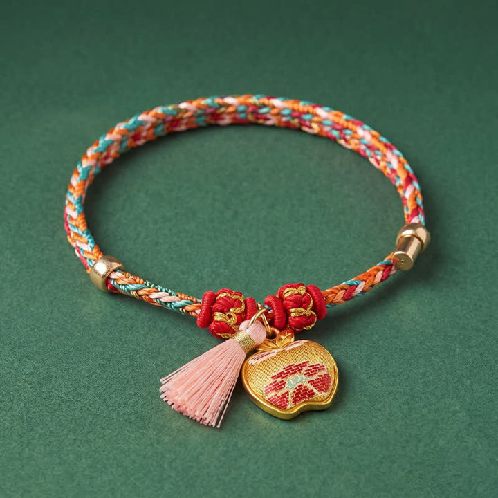 Buddha Stones Bracelet de protection tissé à la main en forme de calebasse avec porte-monnaie en forme de pomme et de cadenas chinois, orné d'un sac à monnaie en forme de pomme et de cinq couleurs. - image 10